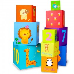 Stackable cubes, animals and numbers