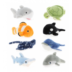 Plush toys, a variety of animals.